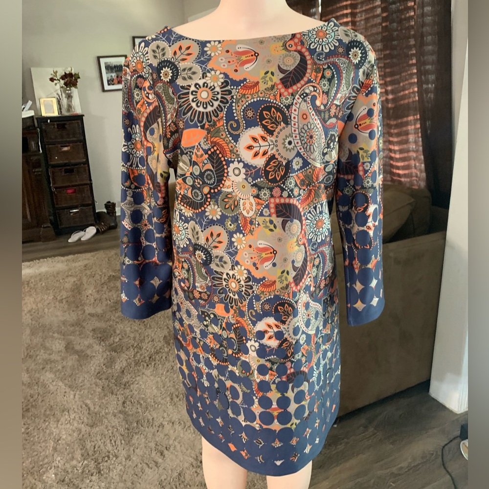 Mely Medium Floral Paisley Navy Dress Floral soft 3/4 sleeve